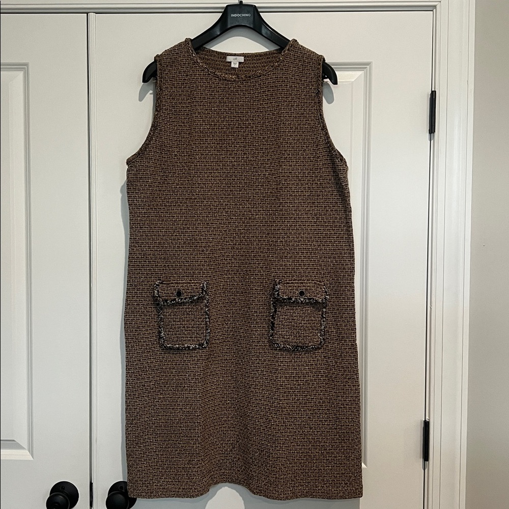 J. Jill Textured Knit Tweed-Style Shift Dress with Pockets - Size Large (L)